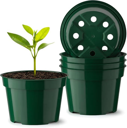 5 Pack 4 Inch Plastic Plant Pots, Thickened Sturdy Nursery Pots, Seed Starter Pots with Drainage Hole, Planting Small Flower Pots, Green