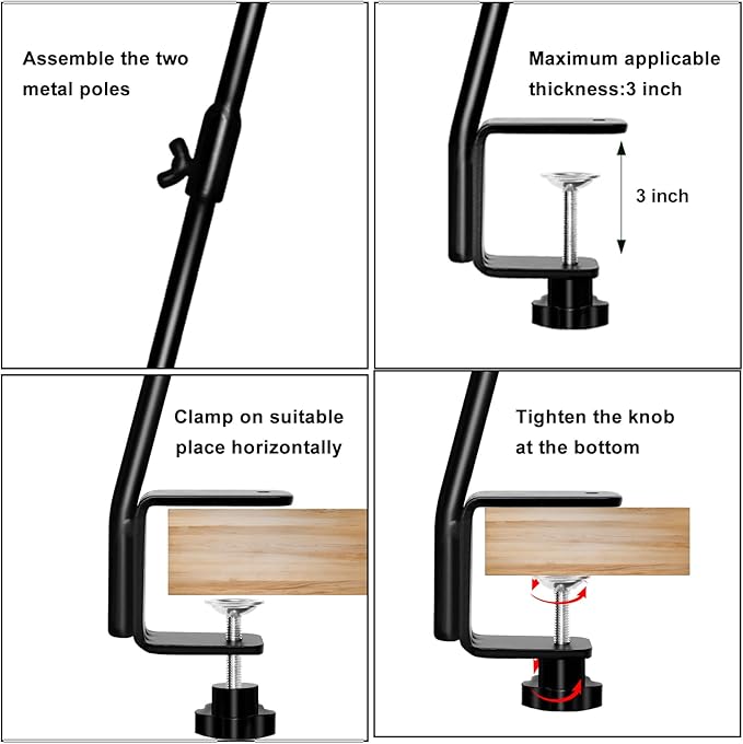 FEED GARDEN 2 Pack 29 Inch Adjustable Deck Hook,Solid Steel Deck Hangers for Bird Feeders,Lanterns, Flower Basket and Suet Baskets with Clamp,Black