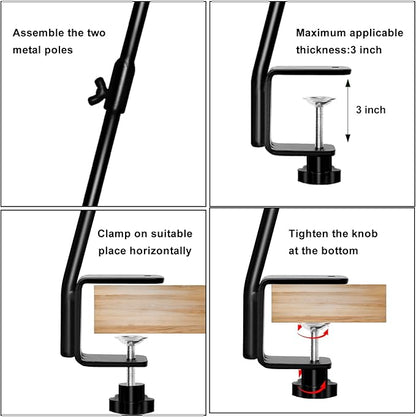 FEED GARDEN 2 Pack 29 Inch Adjustable Deck Hook,Solid Steel Deck Hangers for Bird Feeders,Lanterns, Flower Basket and Suet Baskets with Clamp,Black