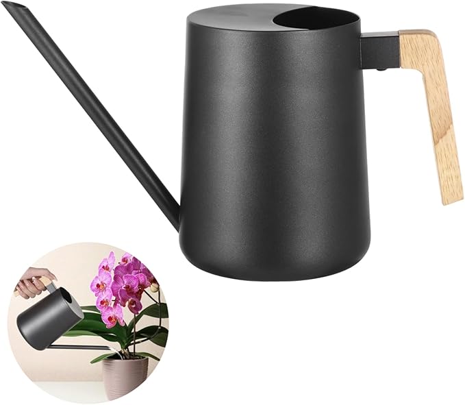 Homaisson 35 oz Metal Small Indoor Watering Can with Long Spout & Real Wood Handle for House Plants, Rust-Resistant Watering Pot for Indoor and Outdoor, Ideal for Houseplants, Modern Minimalist Design