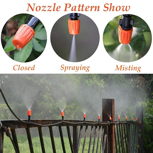 50pcs Adjustable Flow Micro Spray Drippers, 1/4" Garden Irrigation Sprinkler Heads with 3 Tee Connectors for Agricultural Patio Misting System, Drip Watering Kit