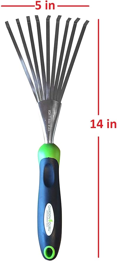 Garden Guru Stainless Steel Hand Rake Soil Tiller with Ergonomic Handle, Great for Gardening, Cultivating, Loosening Soil & Spreading Mulch, Raking Flower Beds