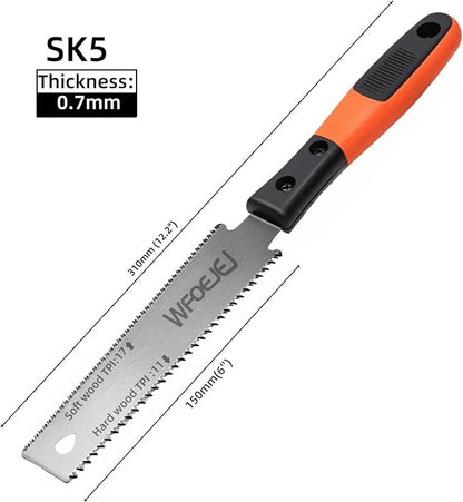 Japanese Hand Saw, 6-Inch Double-Edge Pull Saw, SK5 Flexible Blade,11/17 TPI Blade with Soft Grip Handle for Hardwood & Softwood Woodworking.