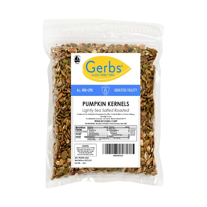 Gerbs Lightly Sea Salted Pumpkin Seed Kernels 14 oz. | Small Batch Roasted, No Artificial Additives, Resealable Bag | Crunchy & Savory | Top 14 Allergen-Free