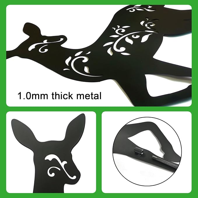 Outdoor Deer Stakes, Set of 3 Metal Deer Garden Decor for Outside,Black Silhouette Yard Art(Deer Black)