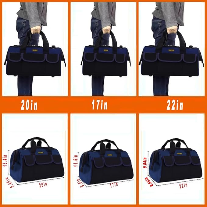 FASTECH 20 Inch Heavy Duty Tools Bag with Wide Mouth for Tool Storage, Carrier and Organizer,Tote Bag for Men/Women, Wide Mouth Tool Bags With Inside Pockets (20 Inch)