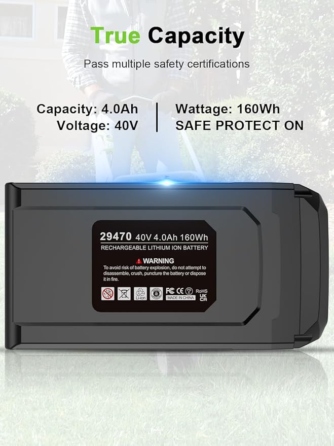 IEFUU Compatible with Greenworks 40V Battery 4.0Ah G-MAX 29462 29472 20202 22262 25322 29252 29482 20312, Compatible with Green Works Lithium-Ion Battery 75+ Gen 2 Cordless Power Tools Not for Gen 1