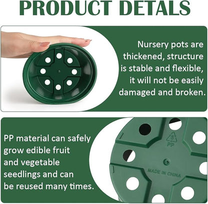 5 Pack 4 Inch Plastic Plant Pots, Thickened Sturdy Nursery Pots, Seed Starter Pots with Drainage Hole, Planting Small Flower Pots, Green