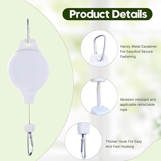 Retractable Plant Hanger with Pulley System, Effortless Raising and Lowering for Indoor and Outdoor Plants, Hanging Planters, Garden Pots & Bird Feeders (4-Pack,White)