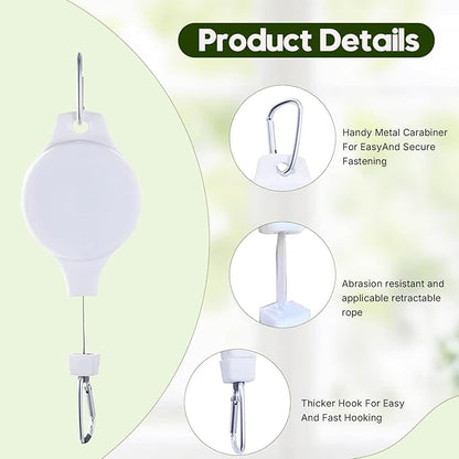 Retractable Plant Hanger with Pulley System, Effortless Raising and Lowering for Indoor and Outdoor Plants, Hanging Planters, Garden Pots & Bird Feeders (4-Pack,White)