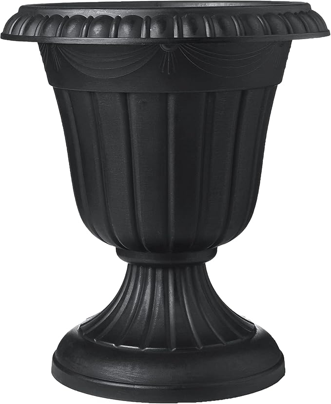Arcadia Garden Products PL10BK Classic Traditional Plastic Urn Planter Indoor/Outdoor, 15" x 13", Black