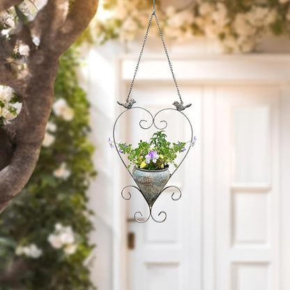 Metal Hanging Planters for Indoor Outdoor Plants Hanging Planter with Bird Figurines Hanging Planters Pot for Wall or Window,Garden Patio or Indoor Decor