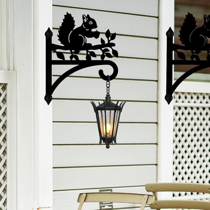 peacoblue Iron Plant Hangers Hooks for Outdoor Indoor Hanging Plants Flower Fern Pots Lantern Bird Feeder Wind Chimes, 12"x16" Weather Resistant Metal Wall Holder for Porch Garden Farmhouse(Squirrel)