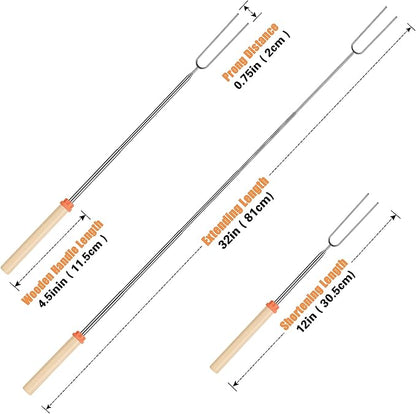 Briout Marshmallow Roasting Sticks - Smores Stick for Fire Pit - Hot Dog Campfire Skewers Marshmallow Camping 32 Inch Long Extendable Forks - 5 Pack