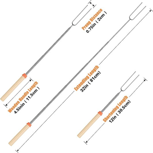 Briout Marshmallow Roasting Sticks - Smores Stick for Fire Pit - Hot Dog Campfire Skewers Marshmallow Camping 32 Inch Long Extendable Forks - 5 Pack