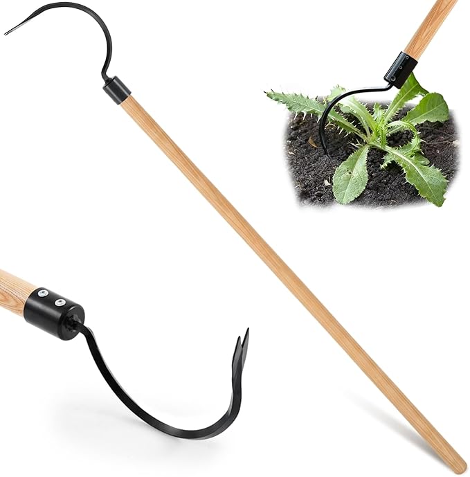 Long Handle Weeder Hook Garden Weeder Tool Versatile Cultivator Garden Tool 54 Inch Hardwood Handle with 8 Inch Alloy Steel Blade for Gardening, Yard, Lawn, Patio Digging, Edging and Planting
