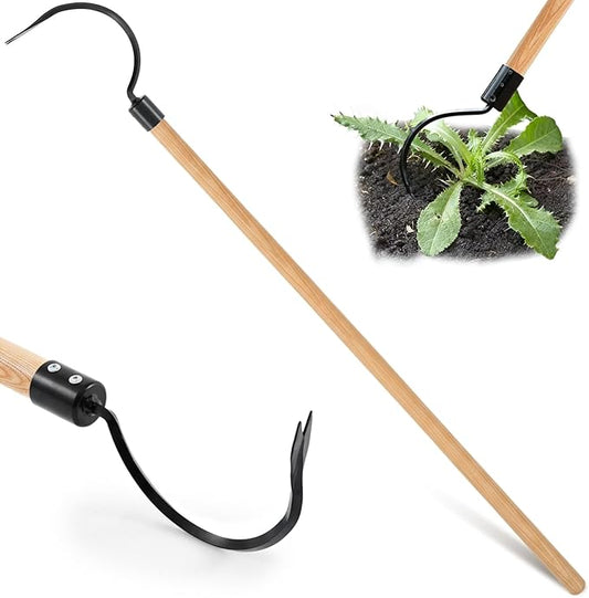 Long Handle Weeder Hook Garden Weeder Tool Versatile Cultivator Garden Tool 54 Inch Hardwood Handle with 8 Inch Alloy Steel Blade for Gardening, Yard, Lawn, Patio Digging, Edging and Planting
