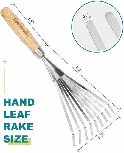 Hand Cultivator with 9-Teeth Rake - 14.4 Inch for Garden Bed Cultivating Soil, Weeding, Raking Leaves, Levelling Gravel - Solid Wood Handle