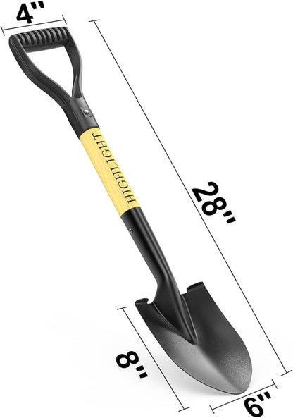 HIGHLIGHT Kids Shovel, Small Shovels for Digging, Overall Length 28 Inches, Mini D Handle, Gardening Shovel, Metal Beach Shovel, Camping, Snow, Wood Handle