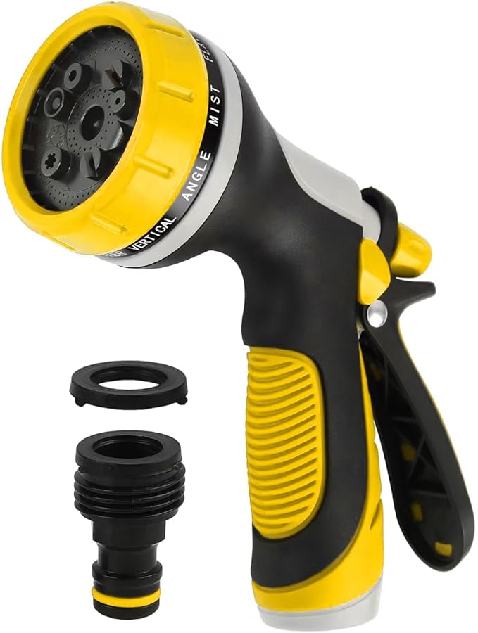 Garden Hose Nozzle with Adjustable 10 Watering Patterns,Hose Spray Nozzle with Slip Resistant High Pressure,Water Hose Nozzles Sprayer for Plants & Lawns Watering,Car Washing and Pet Showering Yellow