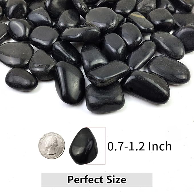 Black Pebbles for Indoor Plants, Natural Polished River Rocks, Small Decorative Stones for Planters Vase Fish Tank Aquariums Landscaping Garden, 5lbs