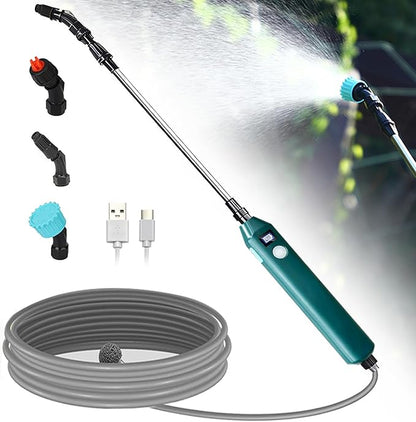Battery Powered Sprayer Wand,23.6" Electric Sprayer Telescopic Wand with 3 Spray Forces, Battery Indicator, 16.4FT Hose, 3 Mist Nozzles for Lawn and Garden