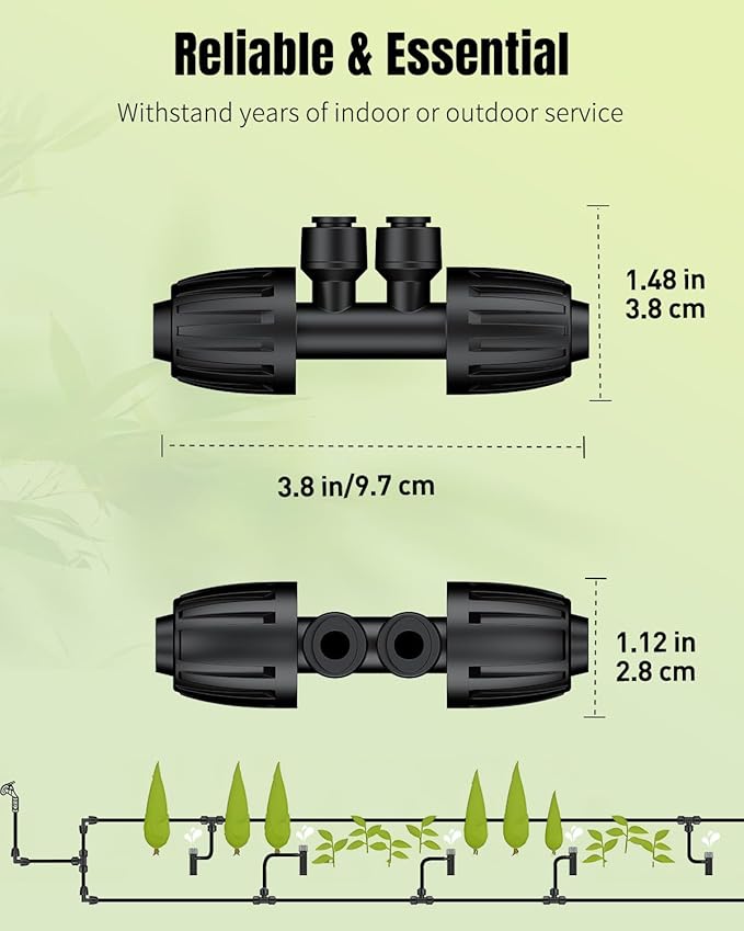 Pawfly 12 Pcs 1/2'' to 1/4'' Drip Irrigation Fittings, 4-Way Barbed Tee Quick Connectors with Anti-Drop Locked Nuts, Push-to-Fit Drip Irrigation Parts for Garden Lawn, Anti-Leak Reducing Tees