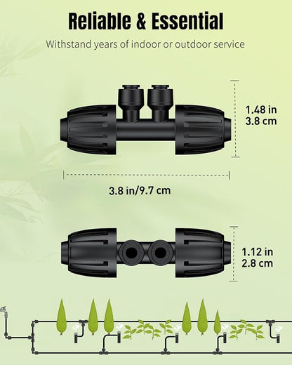 Pawfly 12 Pcs 1/2'' to 1/4'' Drip Irrigation Fittings, 4-Way Barbed Tee Quick Connectors with Anti-Drop Locked Nuts, Push-to-Fit Drip Irrigation Parts for Garden Lawn, Anti-Leak Reducing Tees