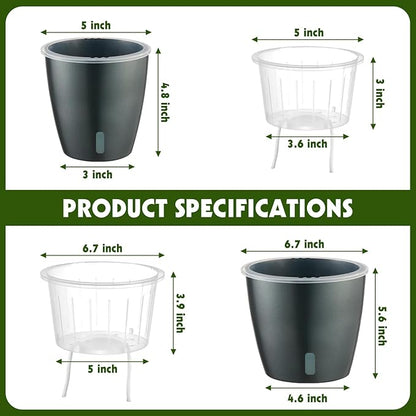 Self Watering Pots for Indoor Plants, 6-Pack 6.7'' Self Watering Planter with Drainage Holes, Small African Violet Pots with Water Indicator, Clear Wick Orchid Pot, Grey Gold