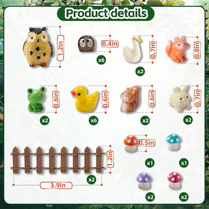 40Pcs Outdoor Miniature Fairy Garden Accessories Kit with Fairy House & Mini Resin Animals - Miniature Garden Decor Gifts for DIY Micro-Enthusiasts
