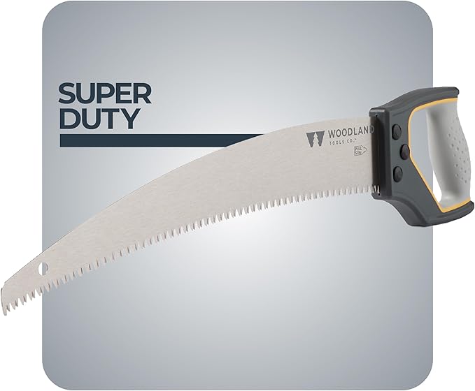 Woodland Tools Super Duty D-Handle Pruning Saw – Curved Tree Saw with Hardened Steel Blade, Aggressive Teeth, Non Slip Grip – Manual Tool for Limb Cutting, Branch Removal, and Yard Work