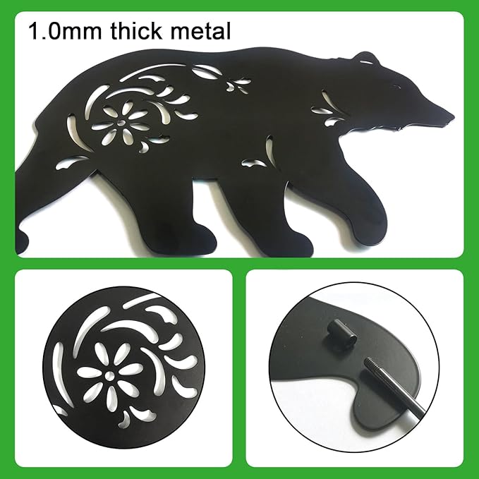 Outdoor Bear Garden Decor,Set of 3 Silhouette Metal Bear Statue Outdoor,Bear Garden Stakes for Outside (Bear Black)