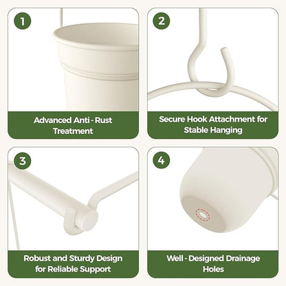 Bamworld Hanging Planters for Indoor Plants with 3Pots Metal Plant Hanger Indoor Hanging Plant Holder Wall Planters Window Plant Shelves Plant Hanger Rod for Hanging Pots for Wall Decor(White)