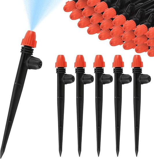 50PCS 1/4" Drip Irrigation Emitters, Kalolary Anti-Drop Locked Drip Irrigation Sprayer Parts for 4/7mm Tubing, Adjustable Micro Spray Misting Drippers with Lock for Garden Watering System (Orange)