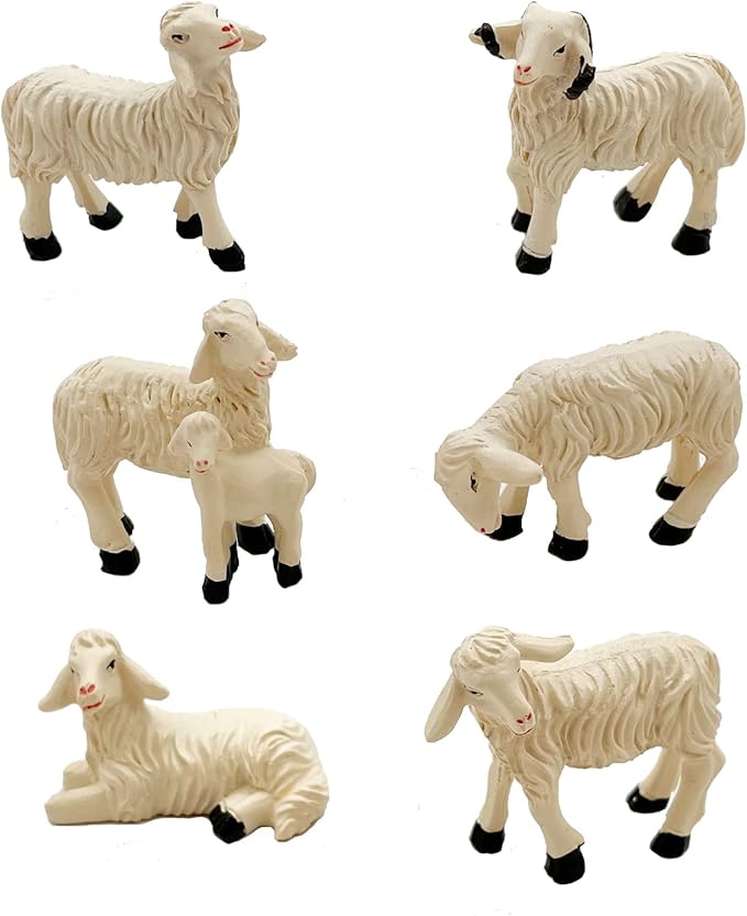 Miniature Garden Figurines Set of 6 Sheep Statues - Outdoor Decor Art for Fall Winter - Patio, Lawn, Yard Decoration - Housewarming Gift (Sheep)