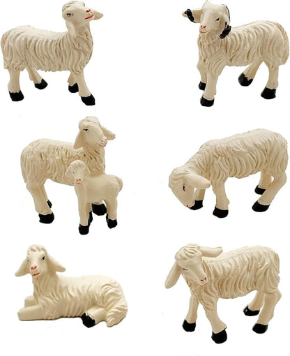 Miniature Garden Figurines Set of 6 Sheep Statues - Outdoor Decor Art for Fall Winter - Patio, Lawn, Yard Decoration - Housewarming Gift (Sheep)