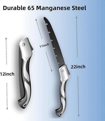 Folding Hand Saw Set with Extra Blade, 1 Grinders & Glove, 12 Inch Extra Long Blade Heavy Duty Foldable Pruning Saws for Tree Trimming, Wood Cutting, Ergonomic Handle Folding Saw Pocket Saws