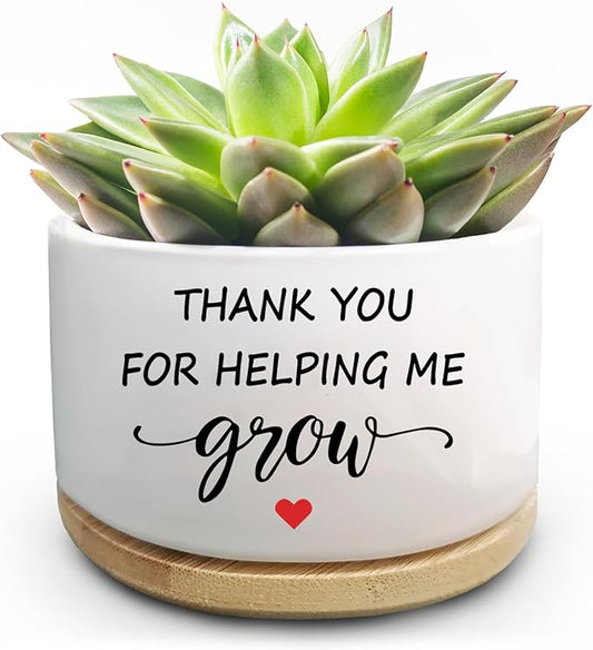 Thank You Gifts for Teacher, Succulent Plant Pot, Flower Planter Gifts, Teachers Appreciation Gift Graduation Retirement Gift Thank You Idea, Thank You for Helping Me Grow (No Plants)