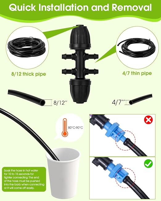 Automatic Lawn Sprinkler System with 32.8FT 8/12'' +16.4FT 4/7'' Tubing Kit, G‑Type 360 Degree Rotation Sprinkler Watering for Drip Irrigation, Watering Plants, Yard & Lawn Care