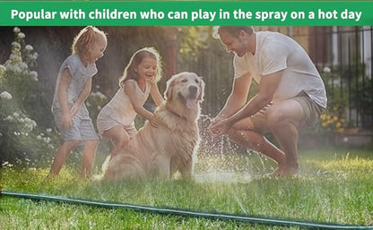 150 FT (75FT*2) Flat Sprinkler Hose for Lawn Watering Garden Soaker Hose with Holes, Heavy Duty Lightweight No-Kink Water Hose with Stakes, Irrigation Hose, Great Fun for Kids and Dog