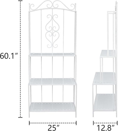 White 3-Layer Floral Plant Stand, French Style Tiered Shelf for Succulents Herbs, Ornate Iron Plant Display for Living Room Garden Decor