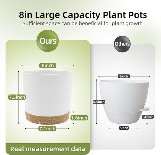 QCQHDU 8 inch Plant Pot, 2 Pack Planters for Indoor Plants with Drainage Holes & Saucer, Outdoor Flower Pots Home Garden Modern Decor