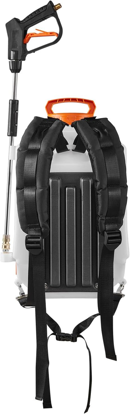 VEVOR Battery Powered Backpack Sprayer, Electric Back Pack Sprayer 4 Gallon, 2 Wands & 8 Nozzles, Adjustable 0-90 PSI, 4H Runtime, Portable Lawn & Garden Sprayers for Weeding, Spraying, Cleaning