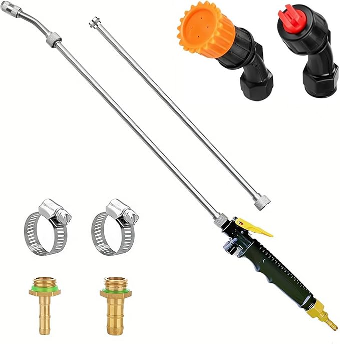 Sprayer Wand with 3 Types of Nozzles, Fan Nozzle Replacement Sprayer Wand, Stainless Steel Sprayer Wand Replacement with 1/4" & 3/8" Brass Barb and 2 Hose Clamps (3 Nozzles 44 Inches Sprayer Wand)