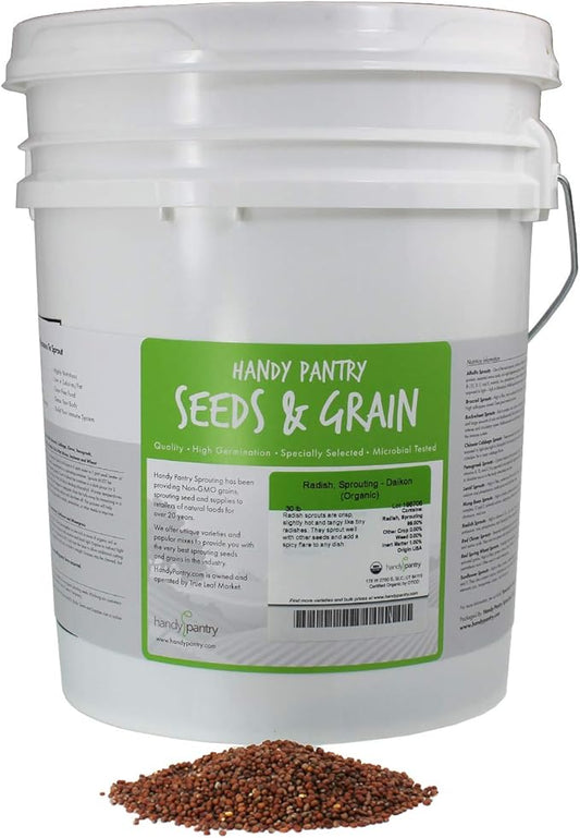 Organic Radish Sprouting Seeds: 30 Lb - Bulk Non-GMO Radish Seed for Sprouting Sprouts, Microgreens, Prepper Food Storage, Hydroponics, Vegetable Gardening, More