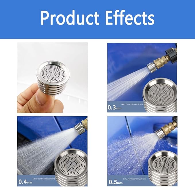 Hole High Pressure Wash Head Nozzle with 1/4 Quick Connect Adapter，Stainless Steel Soft Rain Sprinkler for Washing Car Tire Details, Cleaning Garden Watering Car Wash Nozzle (0.4mm)