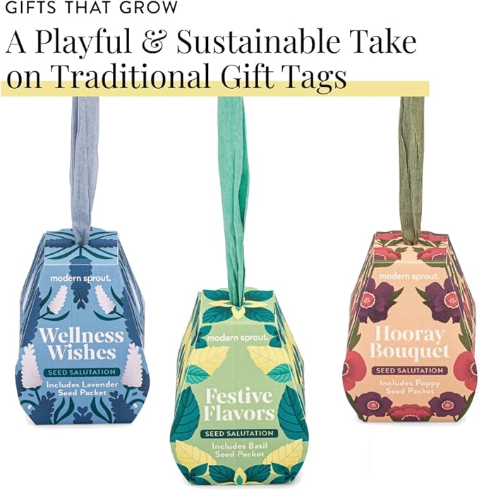 Modern Sprout Seed Salutations - Garden Seed Packet Gift Tag/Ornament - Non-GMO Lavender Seeds for Planting Indoor & Outdoor- Unique Gardening Gifts for baby shower, birthdays-12 Pack(Wellness Wishes)