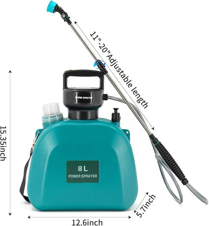 Electric Garden Sprayer, 2Gallon 8L Large Capacity Automatic Spray Bottle,Powerful Continuous Water Spraying, with 3 Rotatable Mist Nozzles and Adjustable Shoulder Strap for Lawn Yard