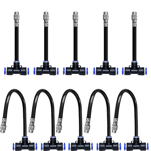 8mm Tee Sprinklers for Yard 10-Pack with Adjustable Micro Mist and Irrigation Cooling for Garden Irrigation, Machine Tool Cooling and More (8")