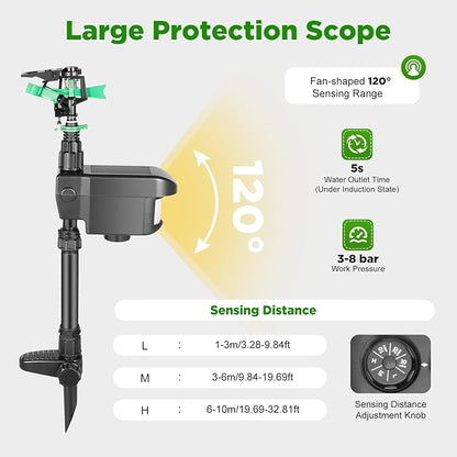 Solar Water Sprinkler Solar Powered Motion Activated Water Sprinkler Outdoor Sprinklers with Motion Sensor for Farmland Lawn Courtyard 1000ft², Applicable Temperature 32-104℉